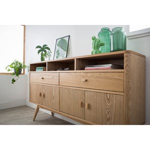 Buffet  en bois clair 4 portes 2 tiroirs l160 cm nordeco