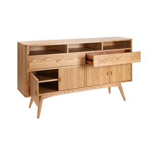 Buffet  en bois clair 4 portes 2 tiroirs l160 cm nordeco