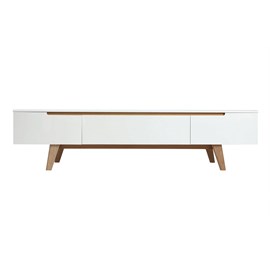 Meuble tv blanc brillant et bois l180 cm melka