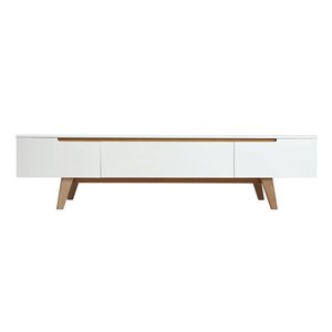 Meuble tv blanc brillant et bois l180 cm melka