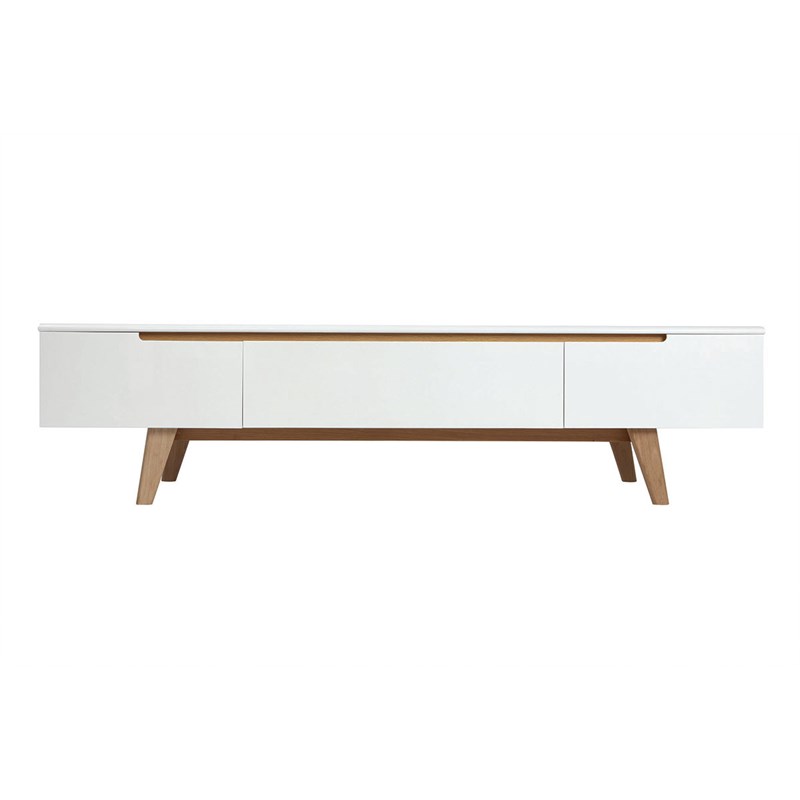 Meuble tv blanc laqué brillant et bois l180 cm melka