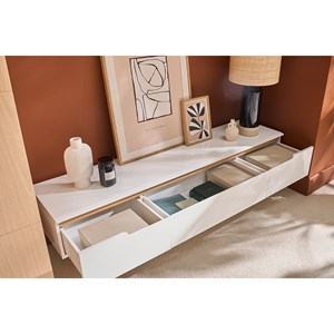 Meuble tv blanc brillant et bois l180 cm melka