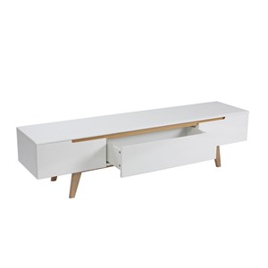 Meuble tv blanc brillant et bois l180 cm melka