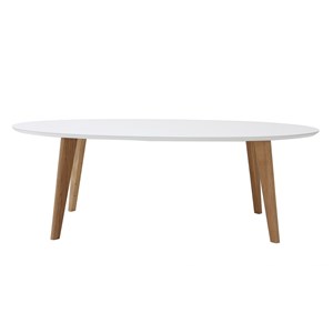 Table basse ovale blanc et bois clair chêne l120 cm ekka