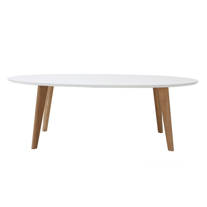 Table basse ovale blanc et bois clair chêne l120 cm ekka