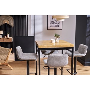 Table haute carrée en manguier massif et métal noir l70 cm ypster