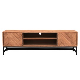Meuble tv à motifs chevrons en bois massif et métal noir l158 cm stick
