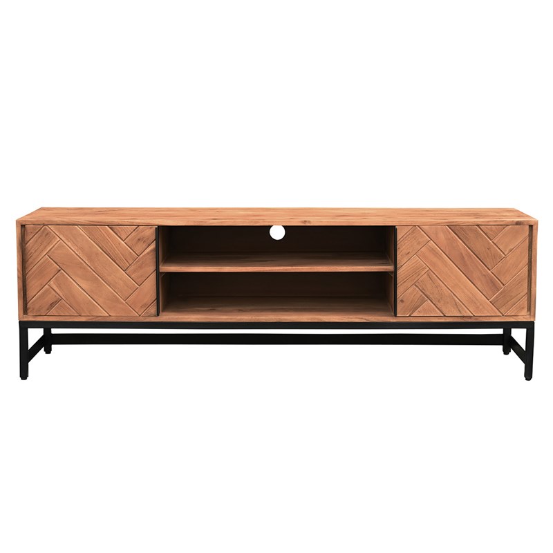 Meuble tv à motifs chevrons en bois massif et métal noir l158 cm stick