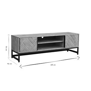 Meuble tv à motifs chevrons en bois massif et métal noir l158 cm stick