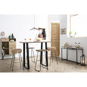 Table de bar en bois manguier massif et métal noir l120 cm vijay