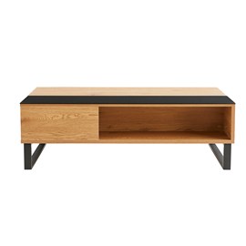 Table basse relevable rectangulaire bois clair et métal noir l110 cm wynn