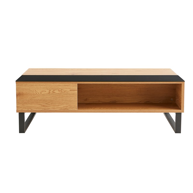 Table basse relevable rectangulaire bois clair et métal noir l110 cm wynn