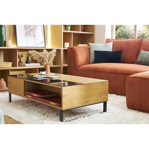 Table basse relevable rectangulaire bois clair et métal noir l110 cm wynn