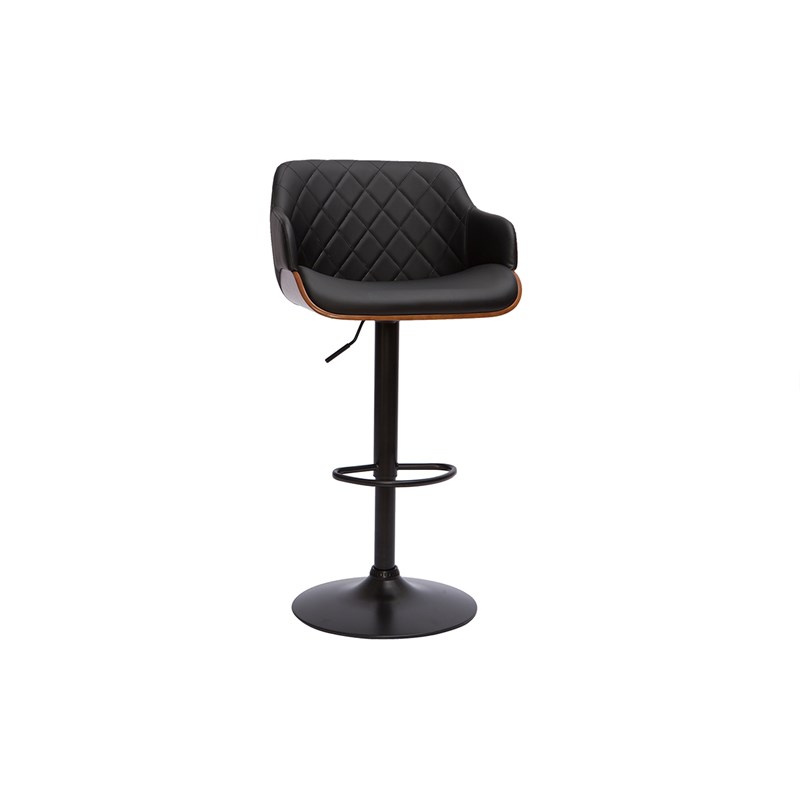 Tabouret de bar réglable pivotant 360° noir et bois foncé lucien