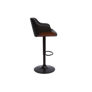Tabouret de bar réglable pivotant 360° noir et bois foncé lucien