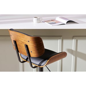 Tabouret de bar réglable pivotant 360° noir et bois foncé basile