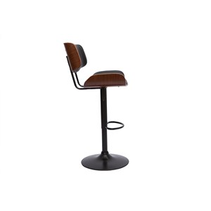 Tabouret de bar réglable pivotant 360° noir et bois foncé basile
