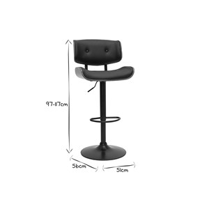 Tabouret de bar réglable pivotant 360° noir et bois foncé basile