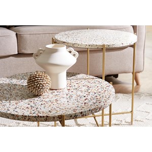 Table basse ronde en terrazzo et métal doré d55 cm mezzo