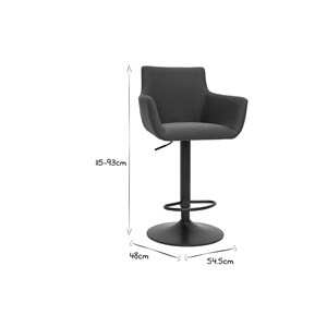 Tabourets de bar réglables tissu gris anthracite métal noir (lot de 2) carlie