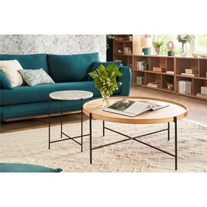 Table basse ronde bois clair et métal noir d90 cm bassy