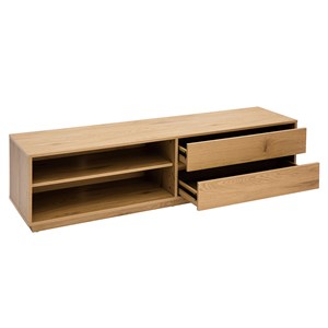 Meuble tv finition bois clair chêne 2 tiroirs l160 cm madero