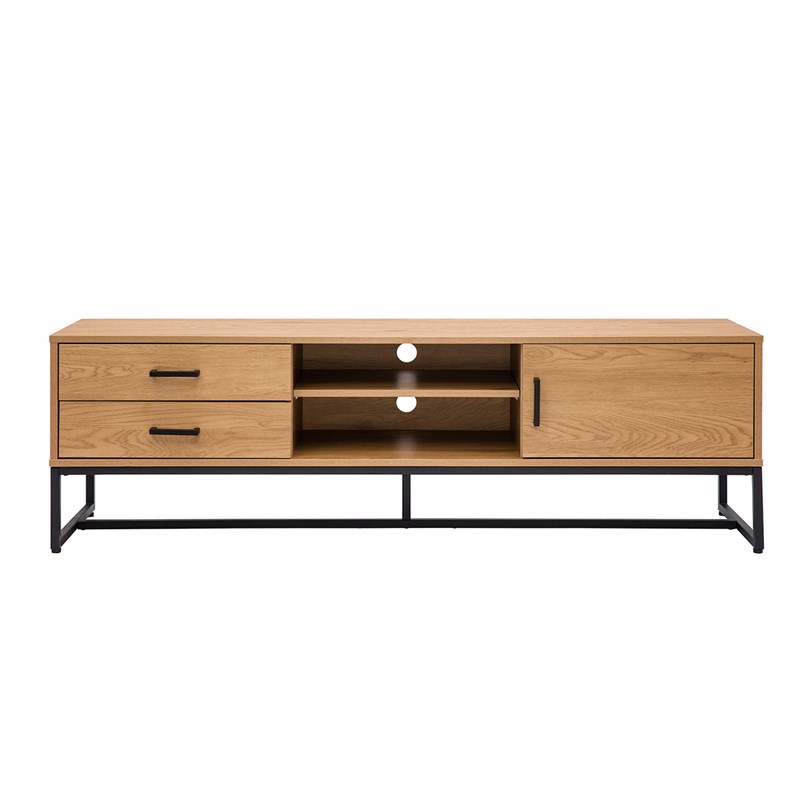 Meuble tv finition bois clair chêne et métal noir l160 cm lovato