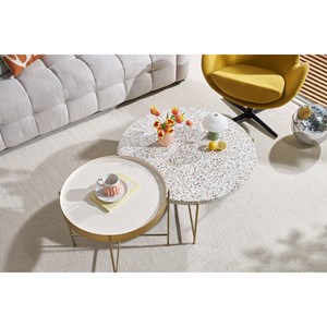 Table basse ronde en terrazzo et métal doré d81 cm mezzo