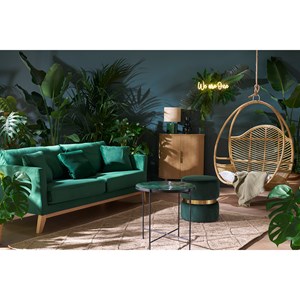 Table basse ronde en céramique vert foncé et métal noir d50 cm kotta