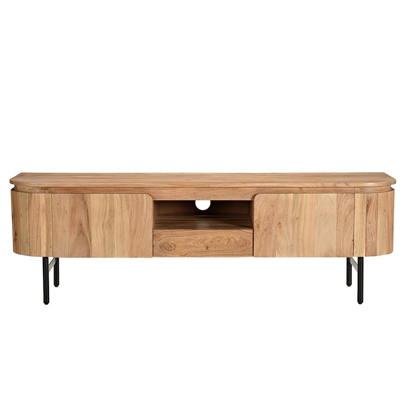 Meuble tv avec rangements en bois massif et métal noir l160 cm napoli