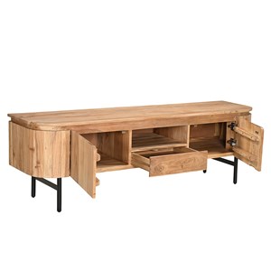 Meuble tv avec rangements en bois massif et métal noir l160 cm napoli