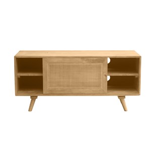 Meuble tv en bois manguier massif et cannage rotin l110 cm acange
