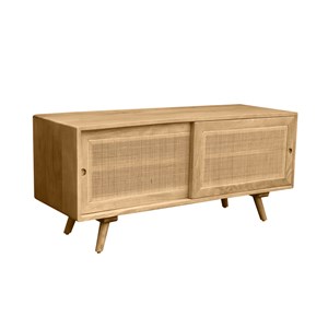Meuble tv en bois manguier massif et cannage rotin l110 cm acange