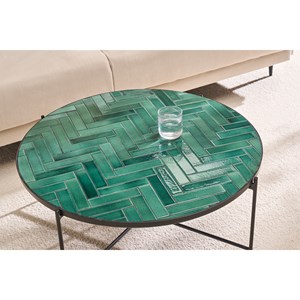 Table basse ronde en céramique vert foncé et métal noir d80.5 cm kotta