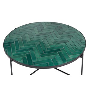 Table basse ronde en céramique vert foncé et métal noir d80.5 cm kotta