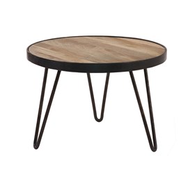 Table basse ronde bois manguier massif et métal noir d50 cm atelier