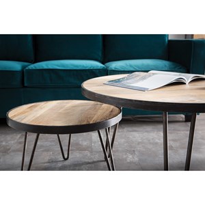 Table basse ronde bois manguier massif et métal noir d50 cm atelier