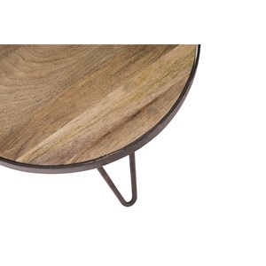 Table basse ronde bois manguier massif et métal noir d50 cm atelier