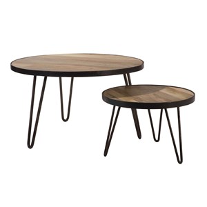 Table basse ronde bois manguier massif et métal noir d50 cm atelier