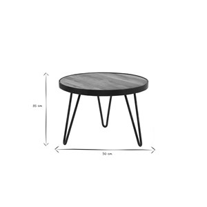 Table basse ronde bois manguier massif et métal noir d50 cm atelier
