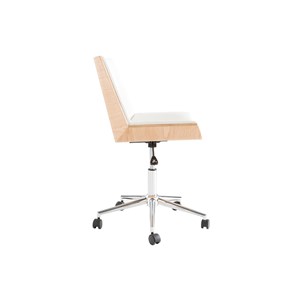 Chaise de bureau à roulettes blanc, bois clair et acier chromé melkior