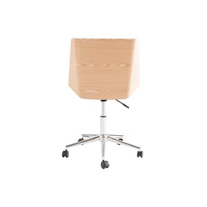 Chaise de bureau à roulettes blanc, bois clair et acier chromé melkior