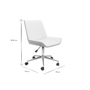 Chaise de bureau à roulettes blanc, bois clair et acier chromé melkior
