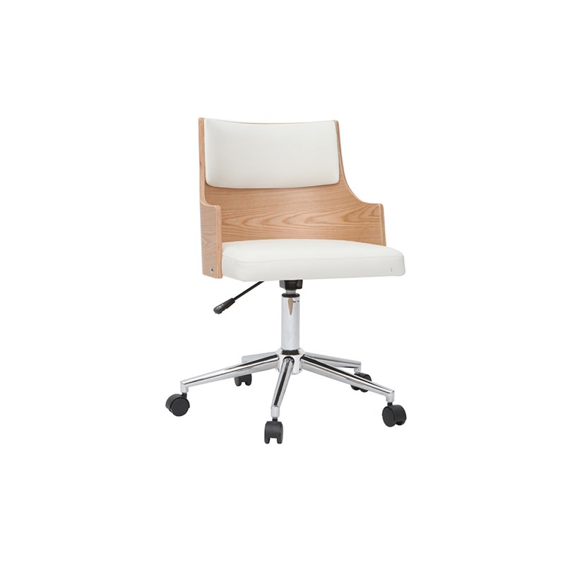 Miliboo - Chaise de bureau à roulettes blanc, bois clair et acier chromé mayol