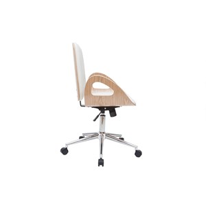 Chaise de bureau à roulettes blanc, bois clair et acier chromé glory