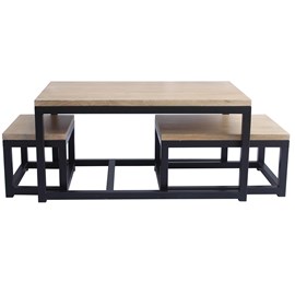 Tables basses gigognes bois manguier massif et métal noir (lot de 3) factory
