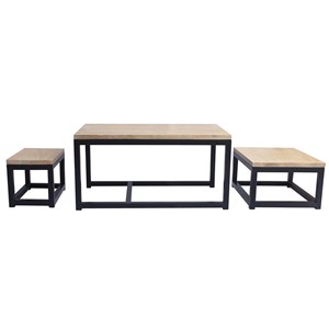 Tables basses gigognes bois manguier massif et métal noir (lot de 3) factory