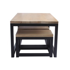 Tables basses gigognes bois manguier massif et métal noir (lot de 3) factory