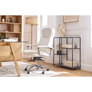 Fauteuil de bureau à roulettes blanc et acier chromé wall street