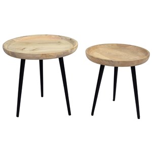 Tables basses gigognes rondes bois manguier massif et métal noir (lot de 2) pyta